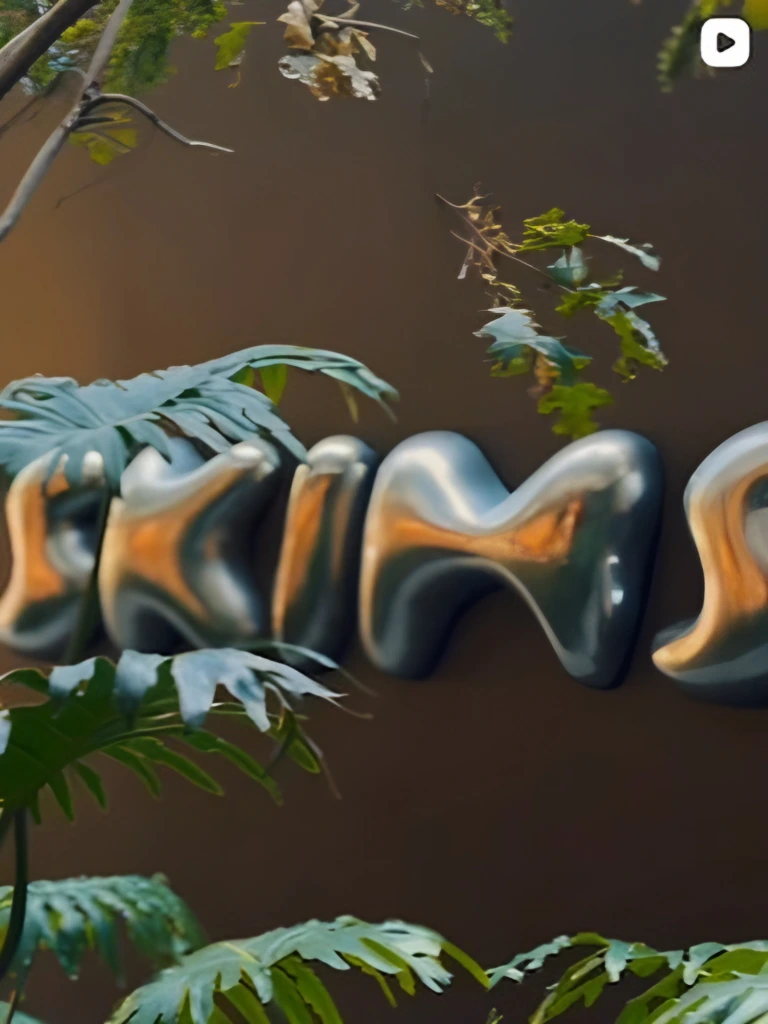 Letras 3D entre hojas tropicales