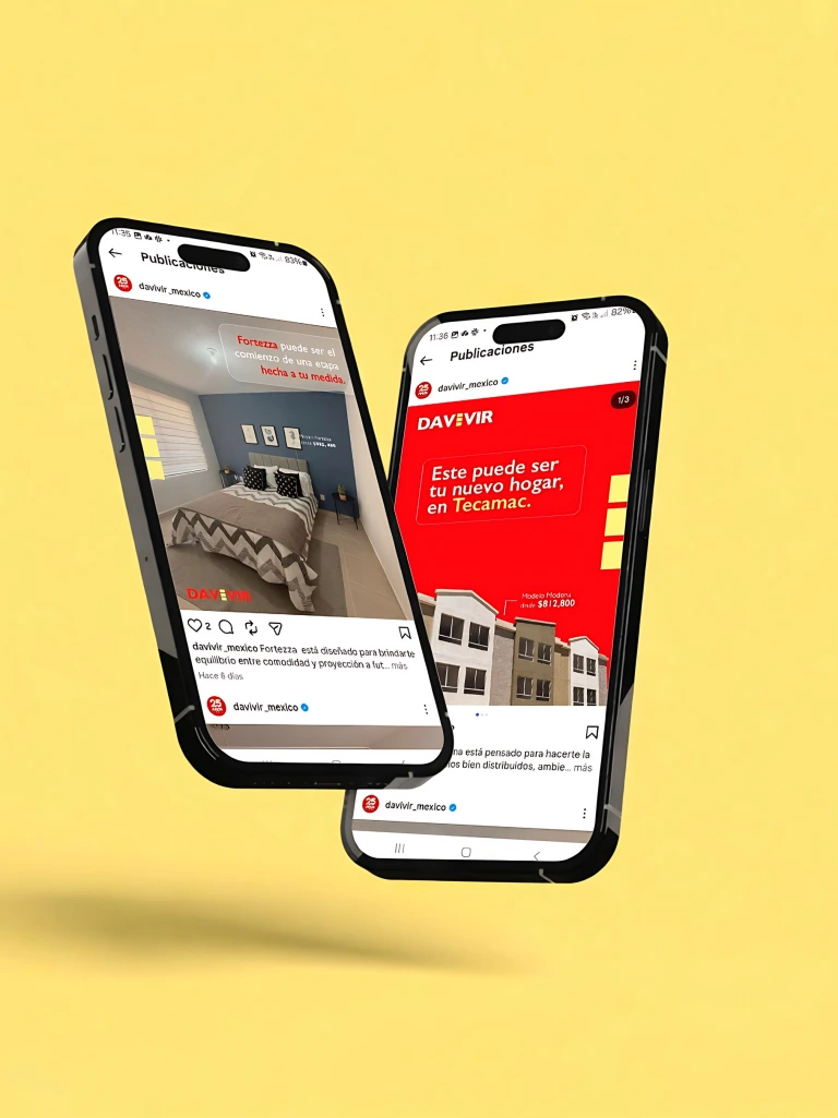 Dos celulares con un sitio web inmobiliario