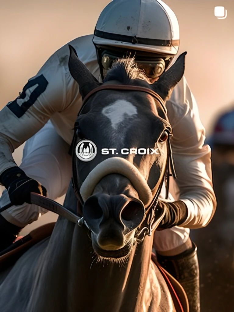 Jinete a caballo, con el logo de St. Croix