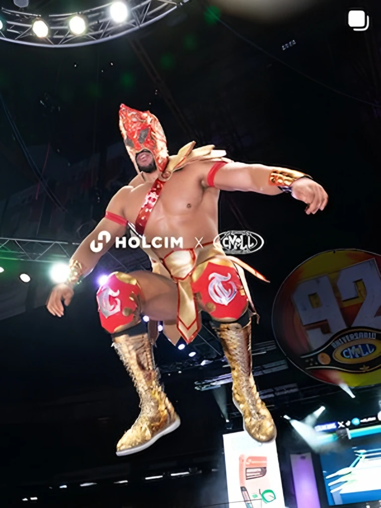 Luchador en el escenario con confeti