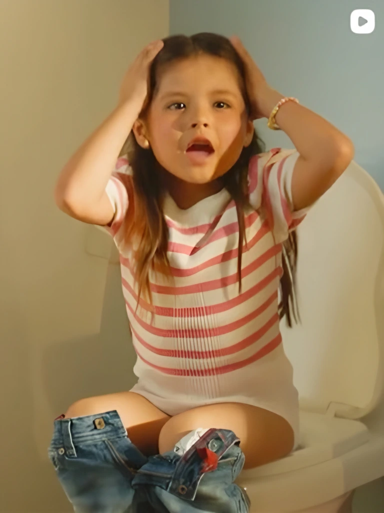 Niña sorprendida con las manos en la cabeza