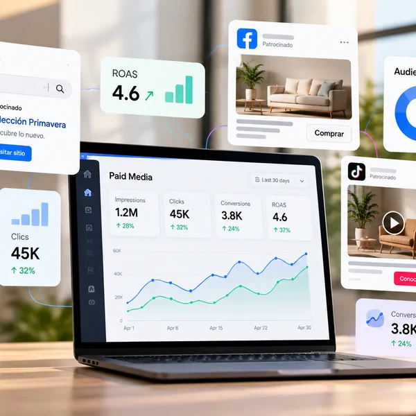 Paid media dashboard with ads on Google, Meta, TikTok and YouTube